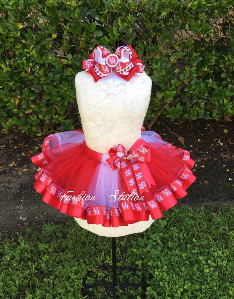 University Of Houston Sewn Ribbon Trimmed TuTu ~~~Optional Matching Over The Top Hair Bow Available~~Ready For FootBall Season~~~~