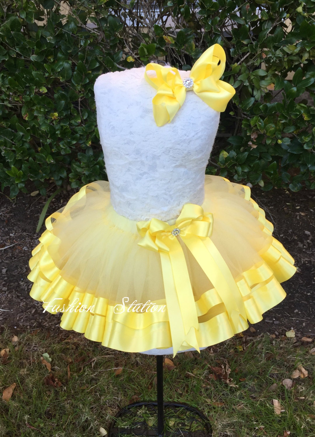 Yellow Satin Ribbon Trimmed TuTu With Free Hair Bow 27 | Etsy