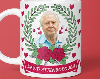 David Attenborough Love Hearts Mug, I Love David Attenborough, Nature, Documentary, Wildlife, Gift For Nature Lover