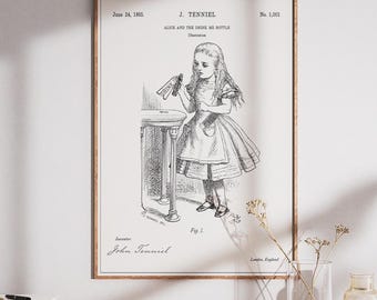 Alice In Wonderland, Alice Wonderland Patent Print, Alice Illustration, Kids Room Print, Poster, Nursery Decor, Playroom Print, Birthday
