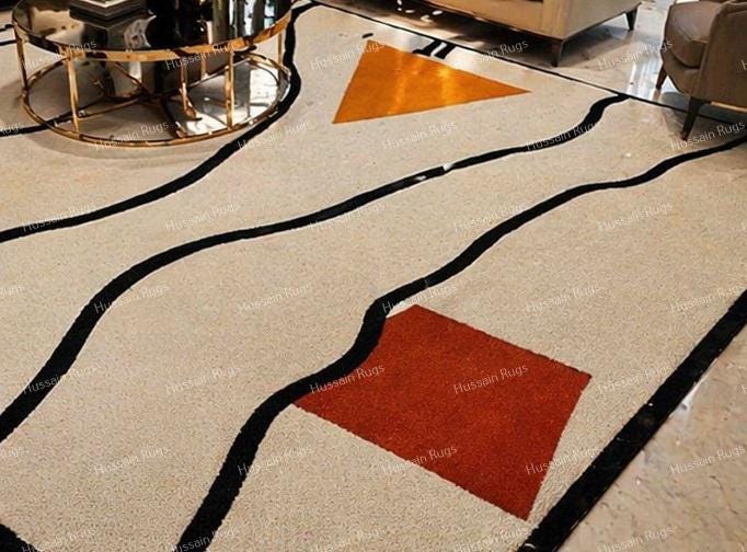 Modern Minimalist Line Art Rug - Abstract Geometric Cream Area Rug ...