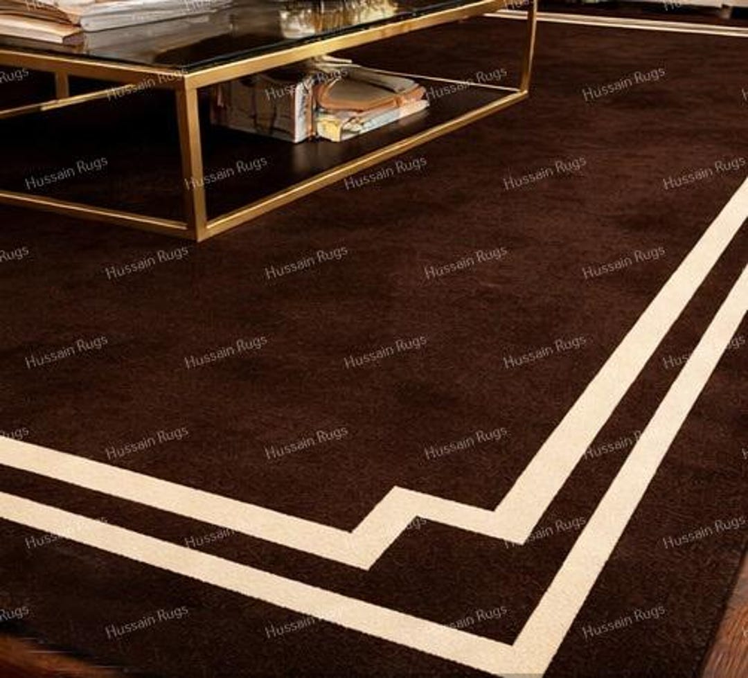 Executive Area Rugs Luxury Executive Border Rug Deep Chocolate Brown White Double Frame ...