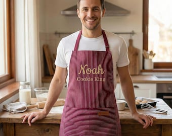 Delantal para hombre para asar, regalo personalizado para papá, delantal de barbacoa personalizado, delantal de chef resistente a rayas, regalo de cumpleaños para el Día del Padre para él
