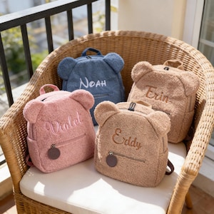 Sac à dos personnalisé en forme d'ours en peluche | Sac à dos brodé personnalisé | Sac à dos en peluche pour enfants | Rentrée scolaire | Cadeau pour fille et garçon