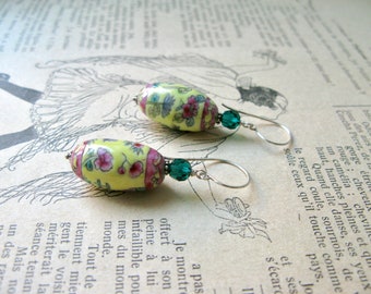 Women in Art / Erykah vintage porcelain earrings version 2 in emerald green