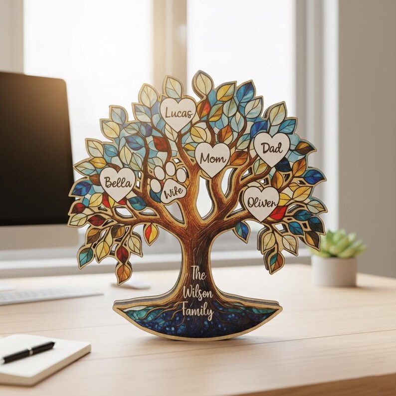Custom Family Tree of Life Wooden Plaque, Personalized Heart Name Sign ...