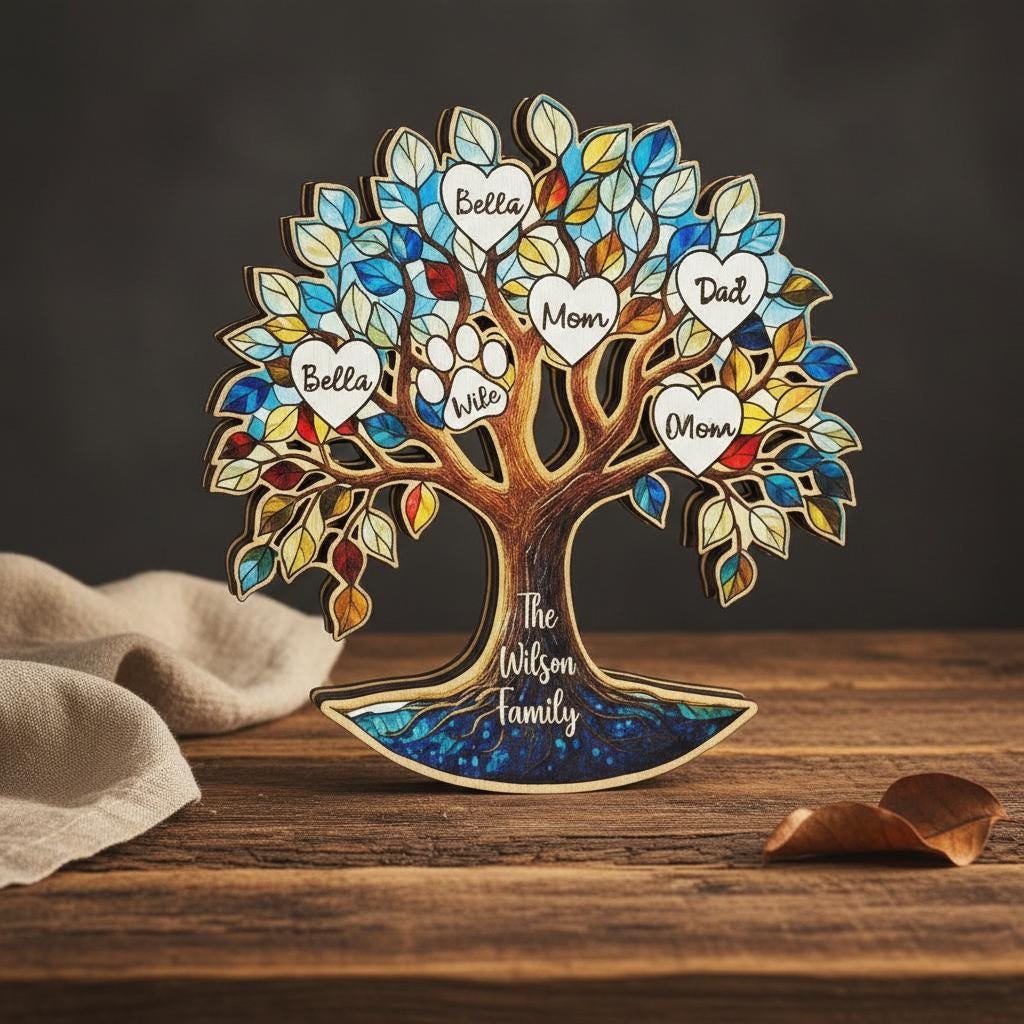 Custom Family Tree of Life Wooden Plaque, Personalized Heart Name Sign ...