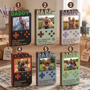 Custom Dad Gaming Photo wooden block, Personalized Retro Console Frame, Father’s Day Wooden Gift, Gamer Family Keepsake