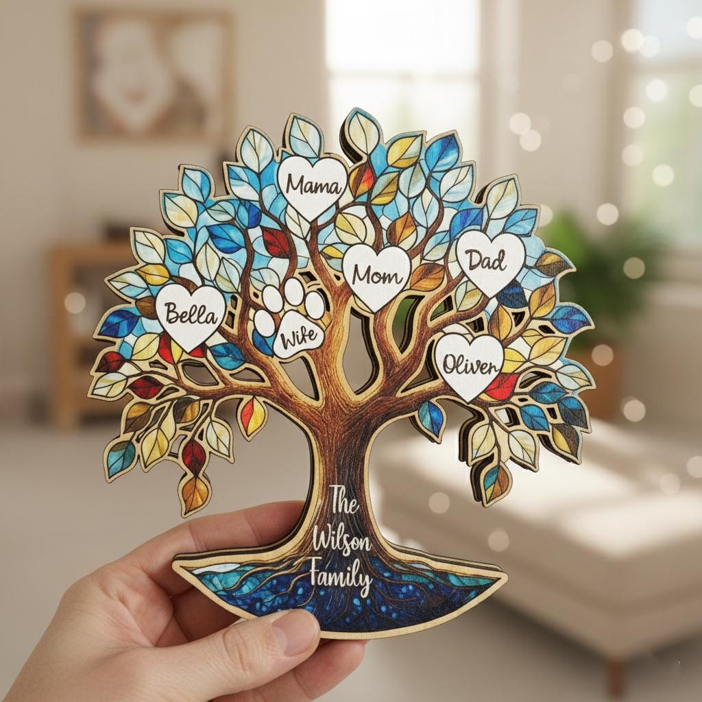Custom Family Tree of Life Wooden Plaque, Personalized Heart Name Sign ...