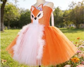 White Orange Fox Halloween Dress Up Girl Animal Role Play Custom Birthday Party Costume