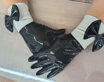 Handmade latex short gloves with butterfly bow can be customized in appearance color