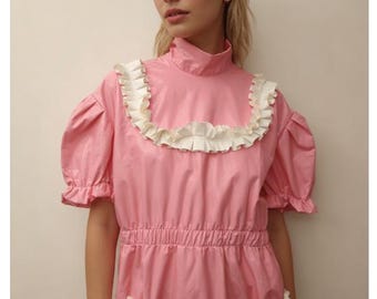Handmade maid jumpsuit shiny PVC Lolita puff short sleeved role-playing costume customizable