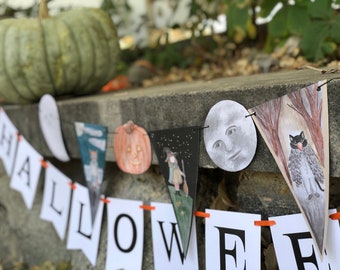 Trick or Treaters Halloween Pennant Banner, Printable Halloween Banner, Halloween Party Decor, Little Witch, Trick-or-Treaters