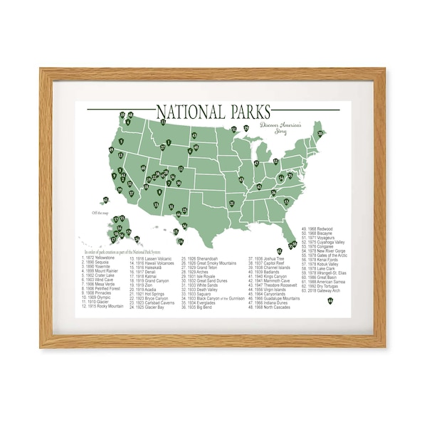 National Parks Map Printable, 63 Parks of USA in Order of Establishment in National Park System, PDF