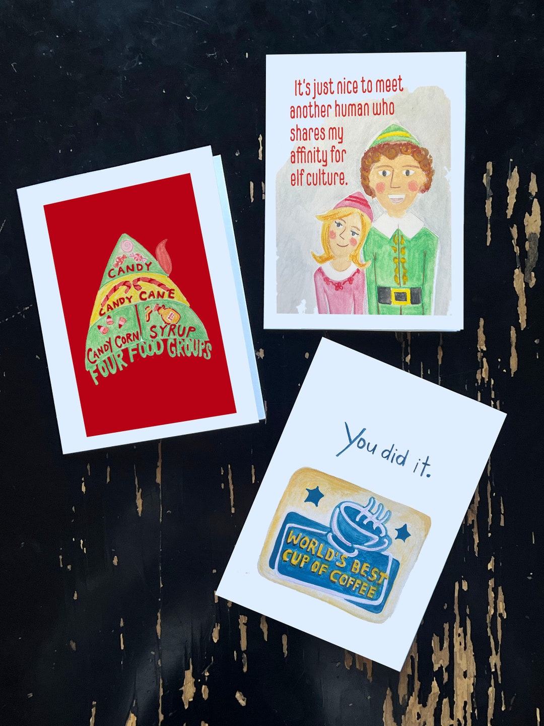 Illustrated Elf Printable Christmas Cards, Elf Culture Food Groups ...