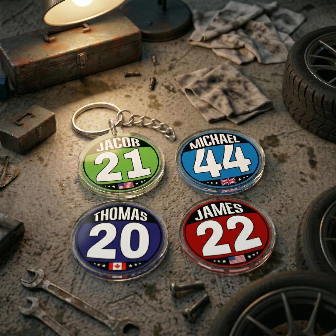 Custom Car Racing Keychain, Personalized Driver Name Number Keyring ...
