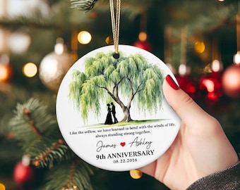 Personalized 9th Anniversary Willow Tree Ceramic Ornament Custom Wedding Gift For Wife Keepsake