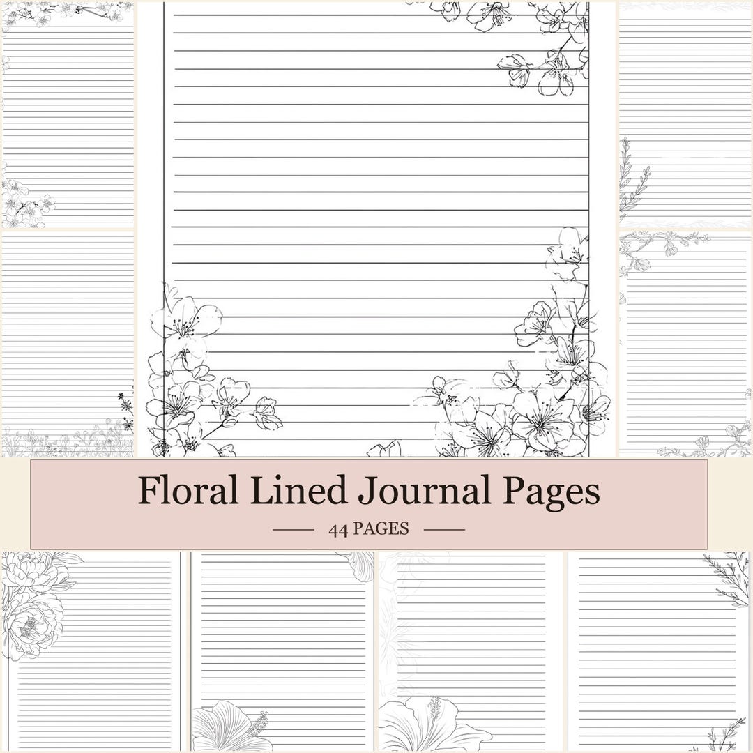 Floral Lined Journal Pages Printable, Vintage Writing Paper, Neutral ...