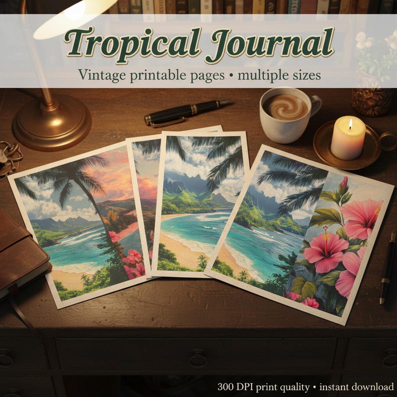 Tropical Junk Journal Kit, Printable Vintage Beach Pages & Ephemera ...