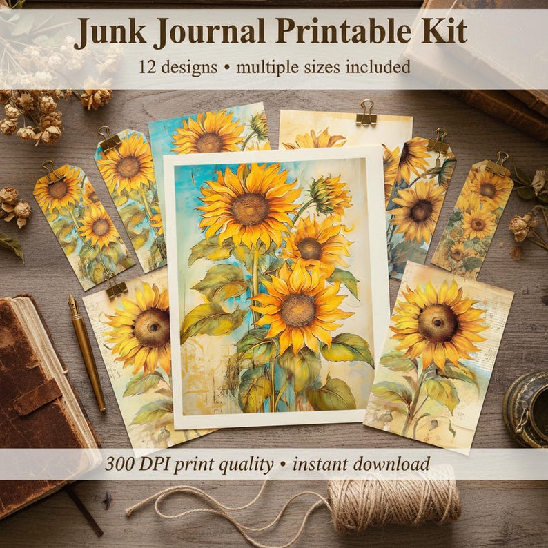 Sunflower Junk Journal Kit Printable | Vintage Floral Ephemera Pages ...