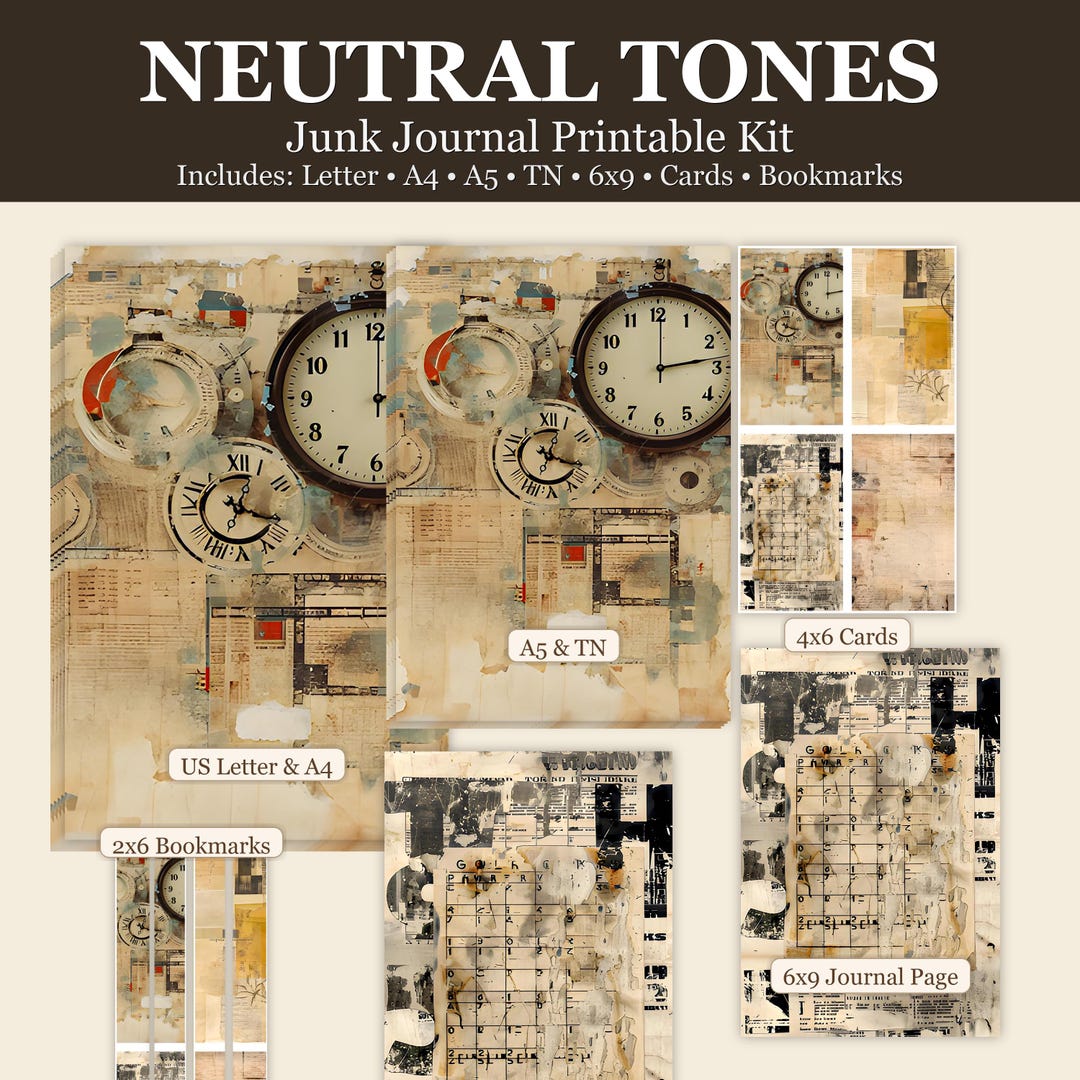 Neutral Tones Junk Journal Kit • Printable Vintage Journal Pages ...