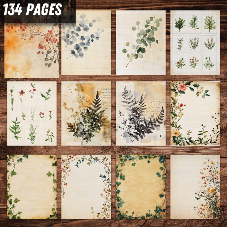 Vintage Botanical Junk Journal Kit Printable Floral Papers Ephemera ...