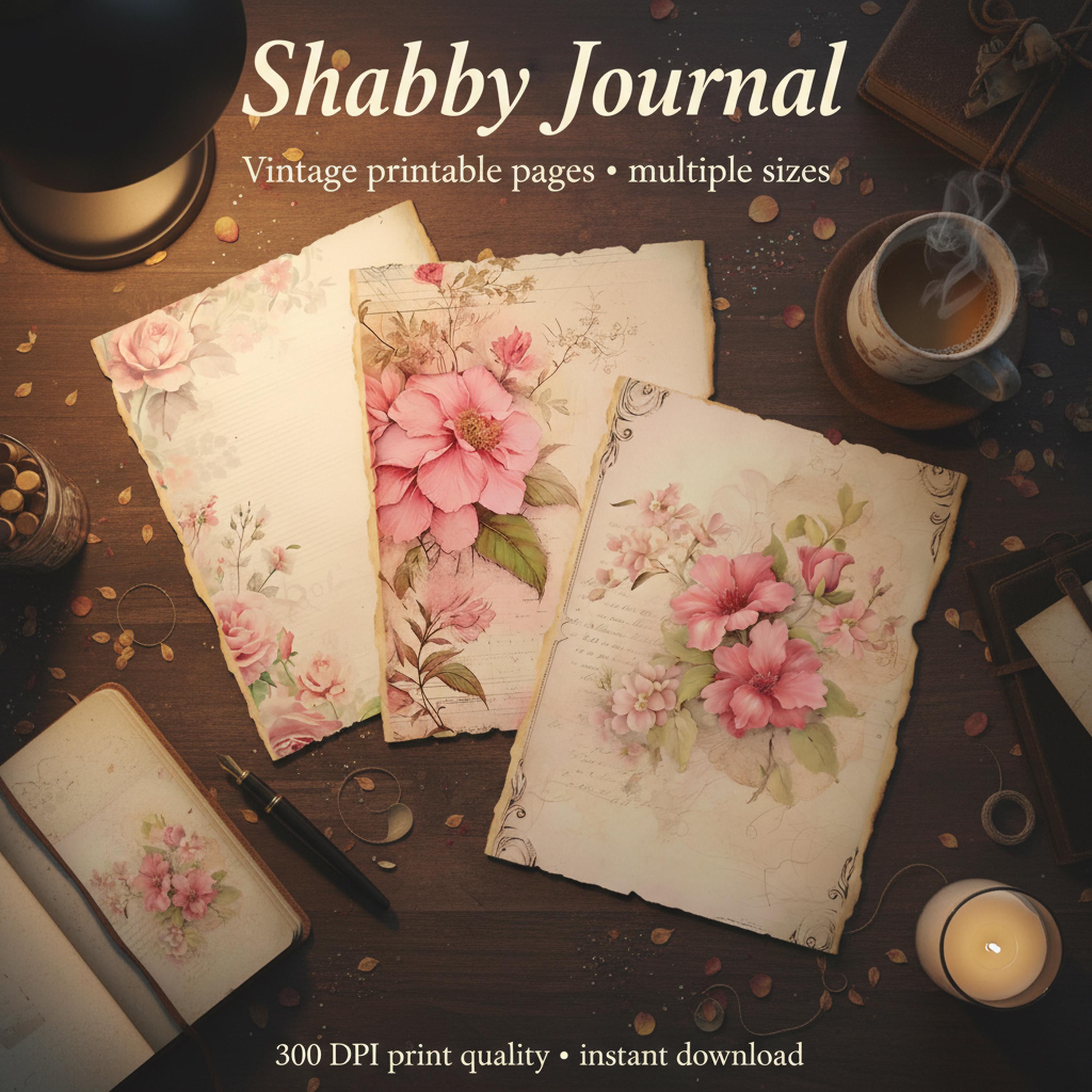 Shabby Chic Junk Journal Printable Kit • Vintage Floral Ephemera Pages ...