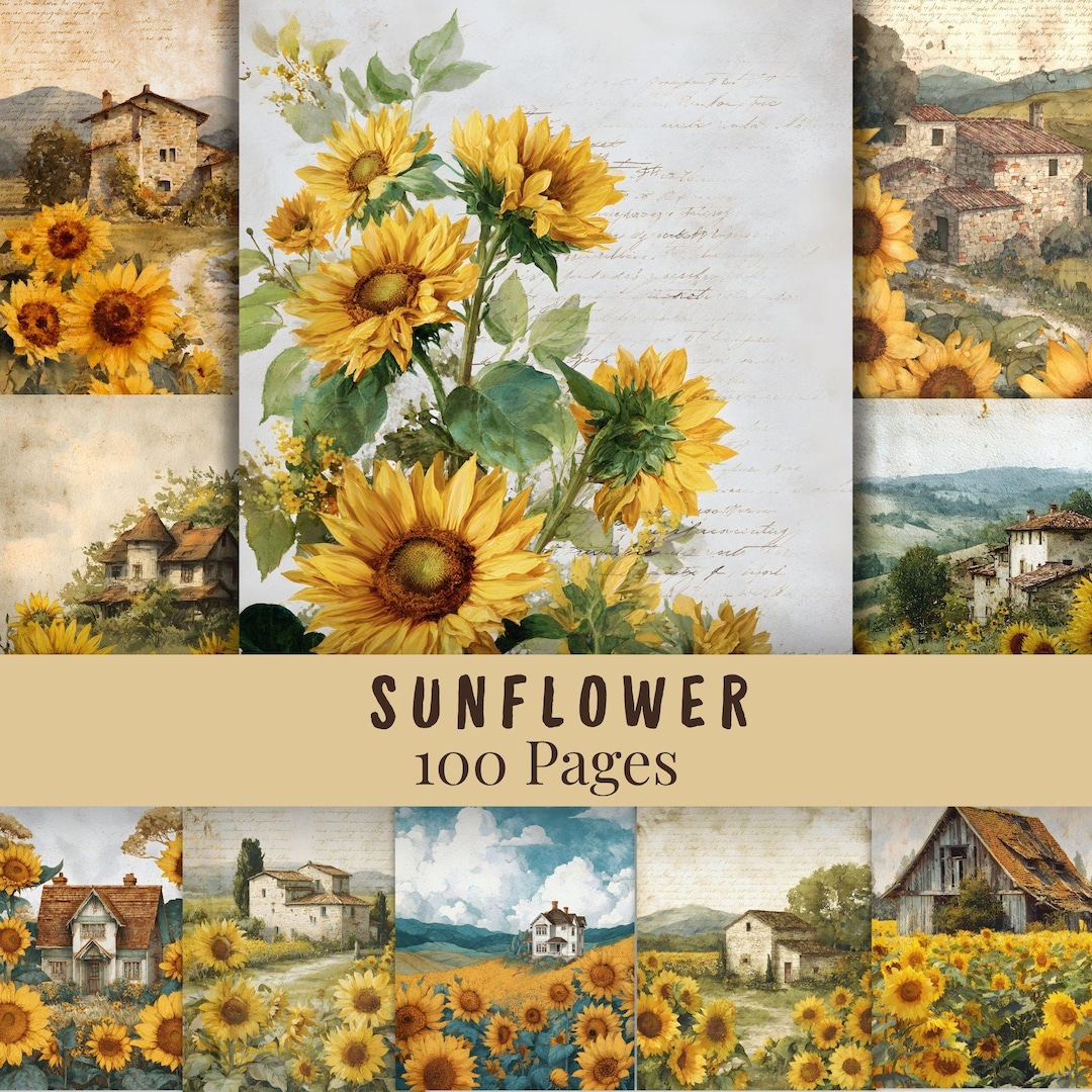 Sunflower Junk Journal Kit, Vintage Floral Printable Pages, Rustic ...