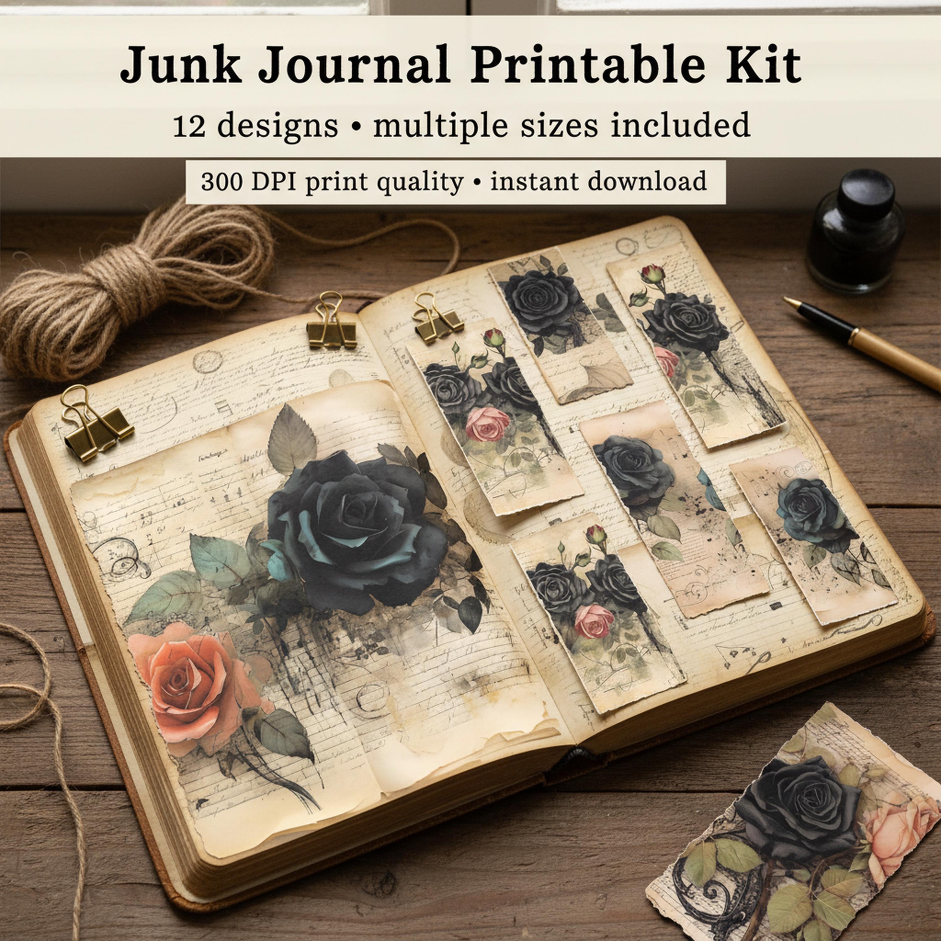 Dark Roses Junk Journal Kit • Printable Gothic Pages, Moody Victorian ...