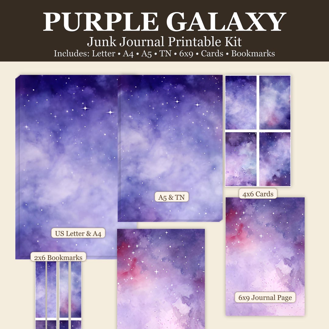 Purple Galaxy Junk Journal Kit Printable • Celestial Journal Pages ...