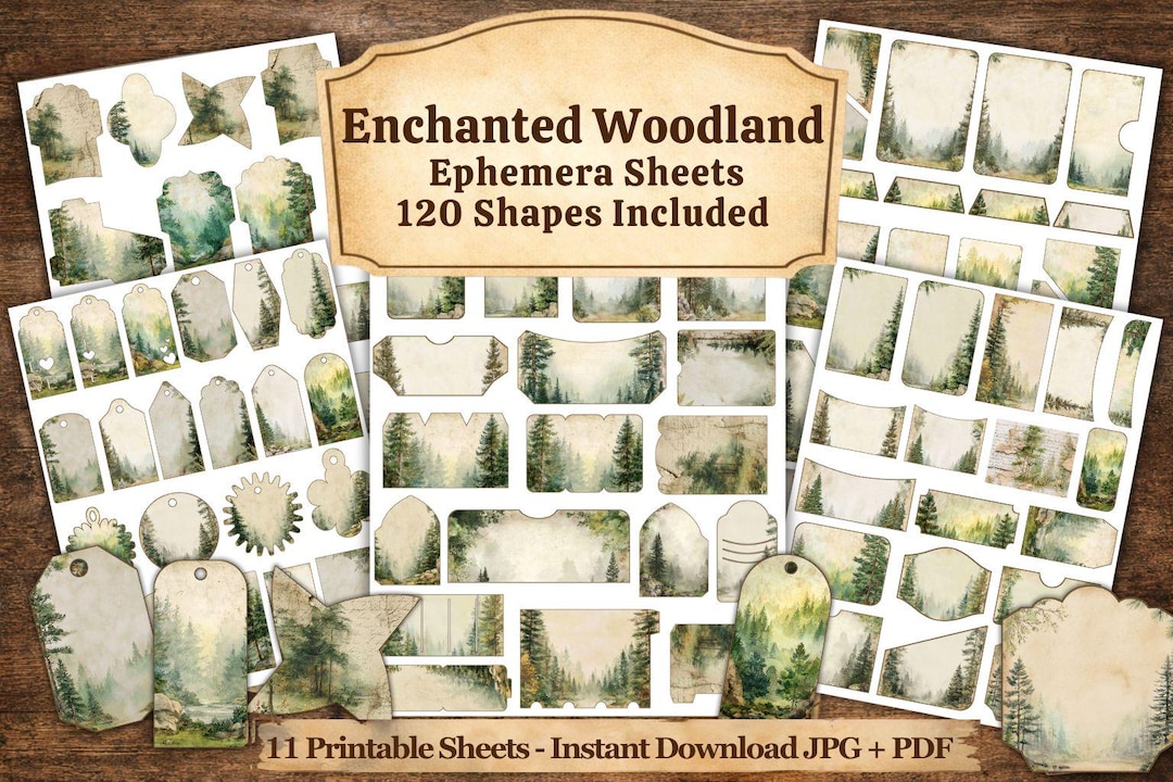 Woodland Ephemera Pack, 120 Junk Journal Pieces, Printable Forest Tags ...