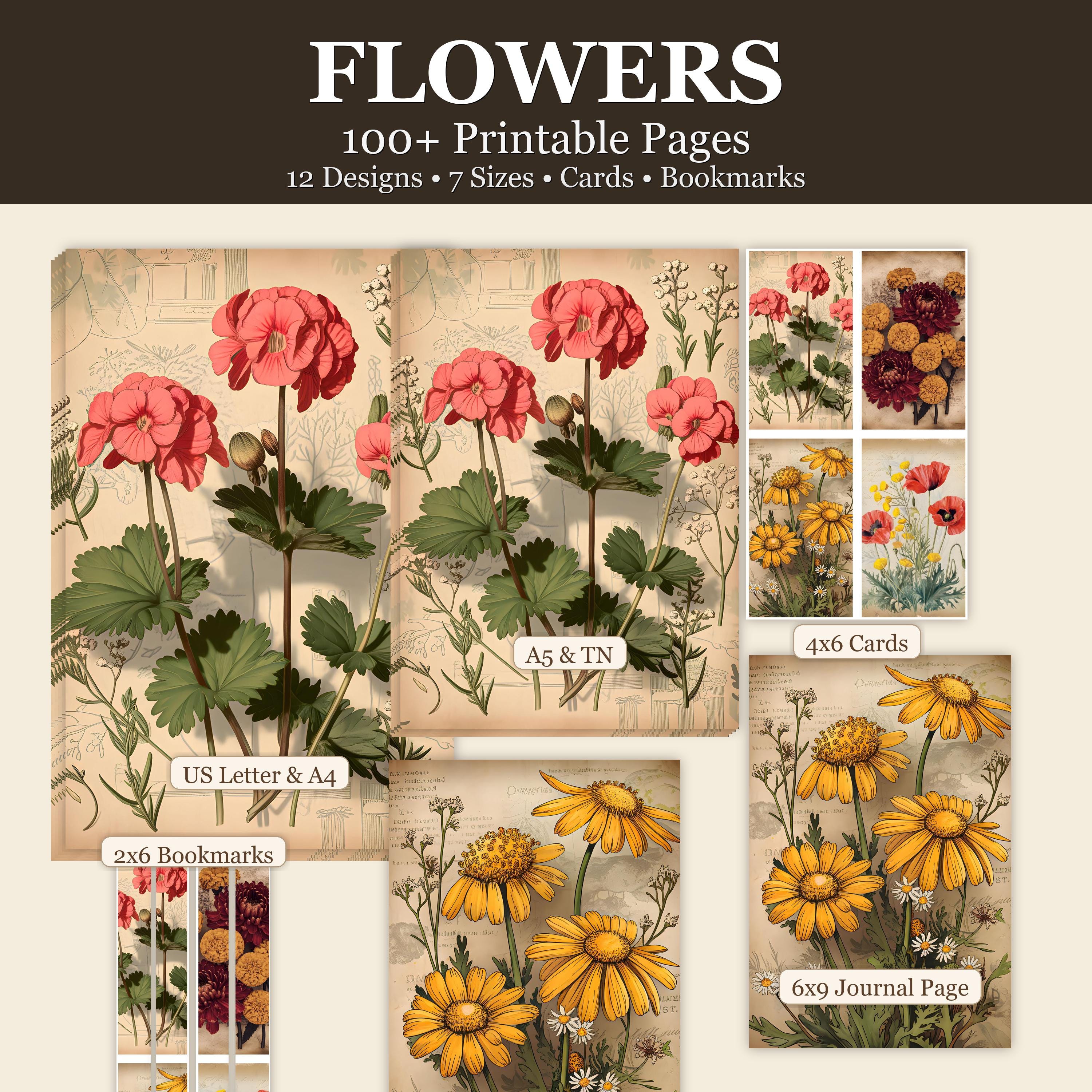 Flowers Junk Journal Kit, 100+ Printable Pages, Vintage Botanical ...