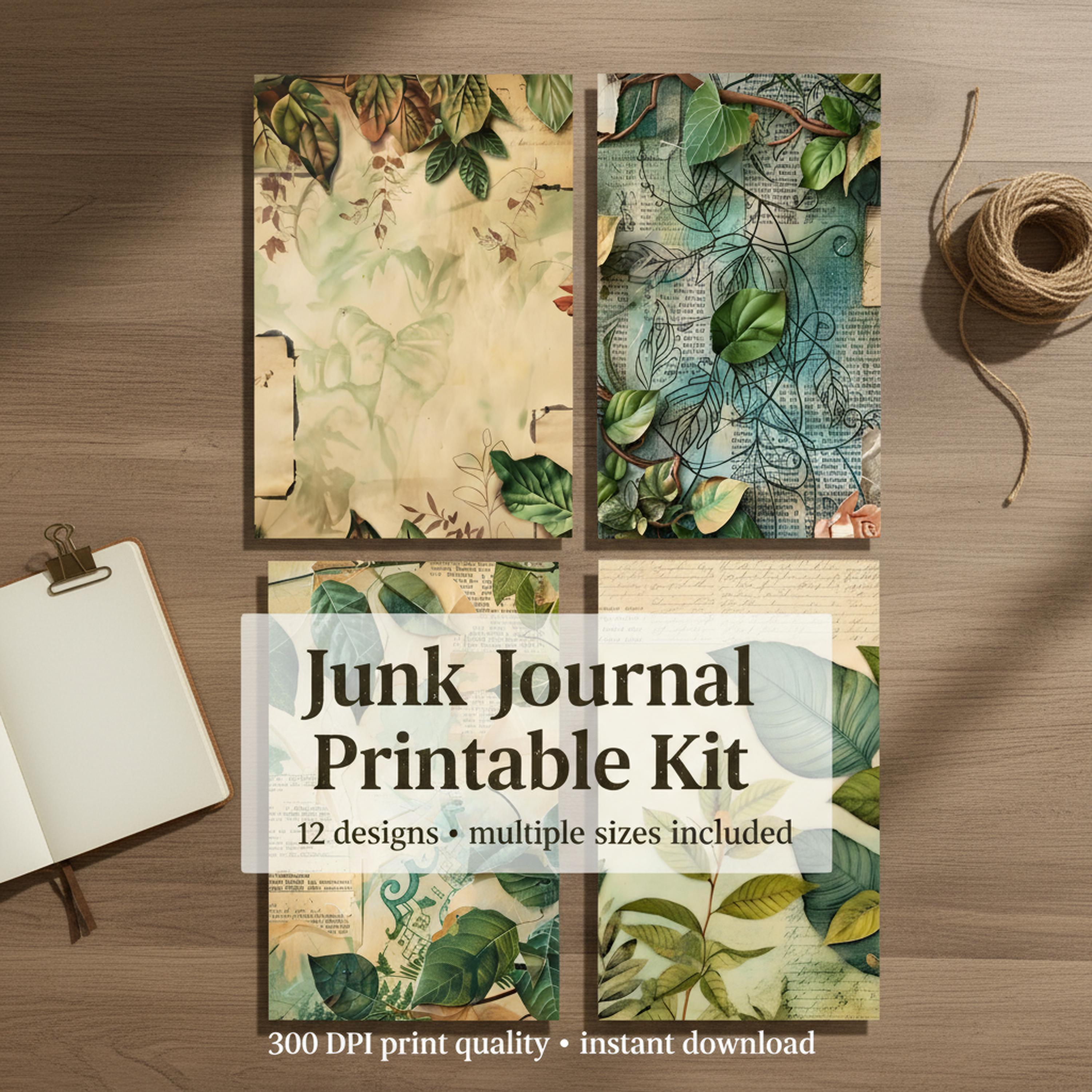 Green Leaf Junk Journal Kit | Printable Botanical Journal Pages ...