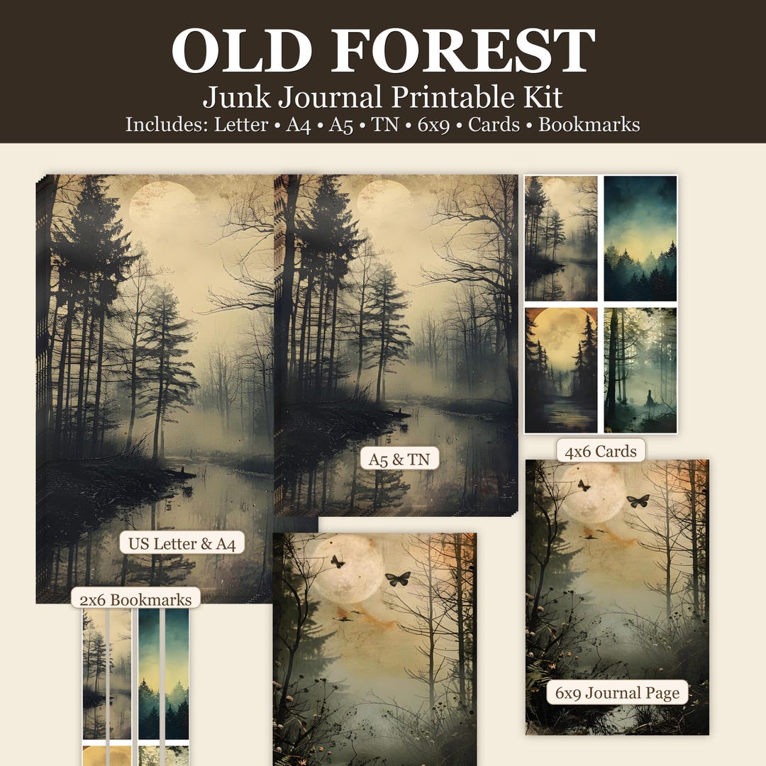 Old Forest Junk Journal Kit, Printable Vintage Paper Page, Nature ...