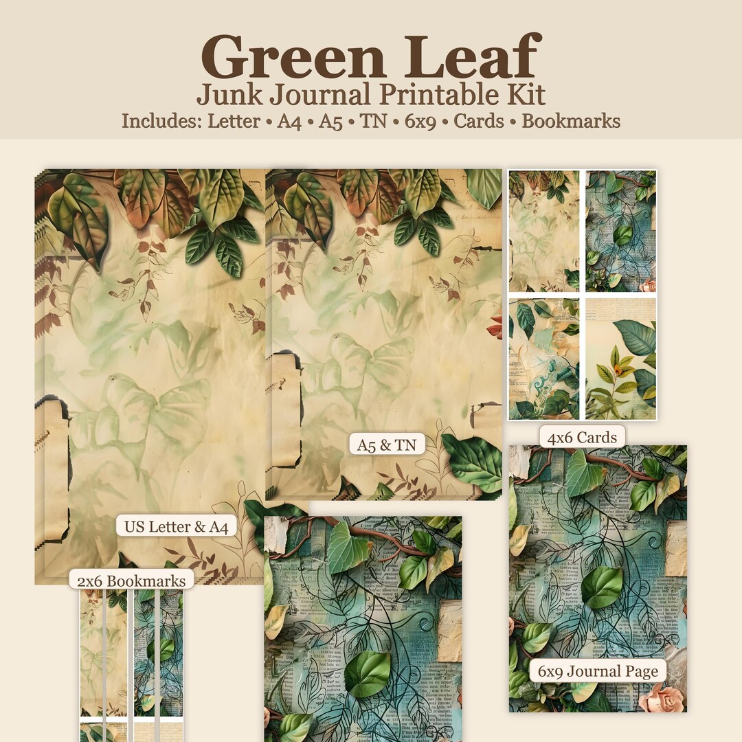 Green Leaf Junk Journal Kit | Printable Botanical Journal Pages ...