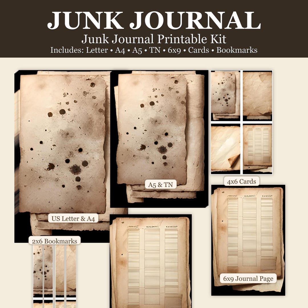 Plain Junk Journal Pages Printable Kit • Vintage Scrapbook Paper ...