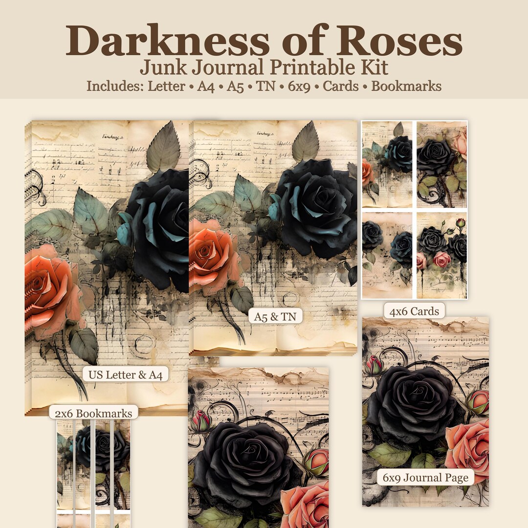 Dark Roses Junk Journal Kit • Printable Gothic Pages, Moody Victorian ...