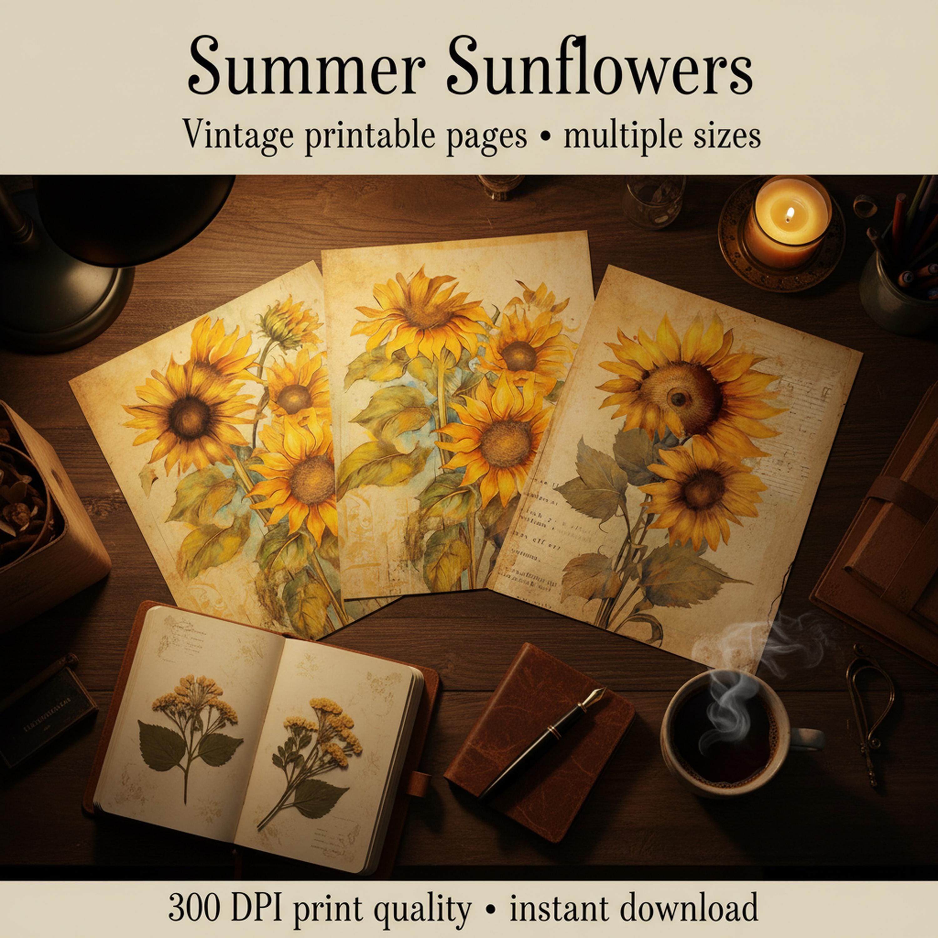 Sunflower Junk Journal Kit Printable | Vintage Floral Ephemera Pages ...