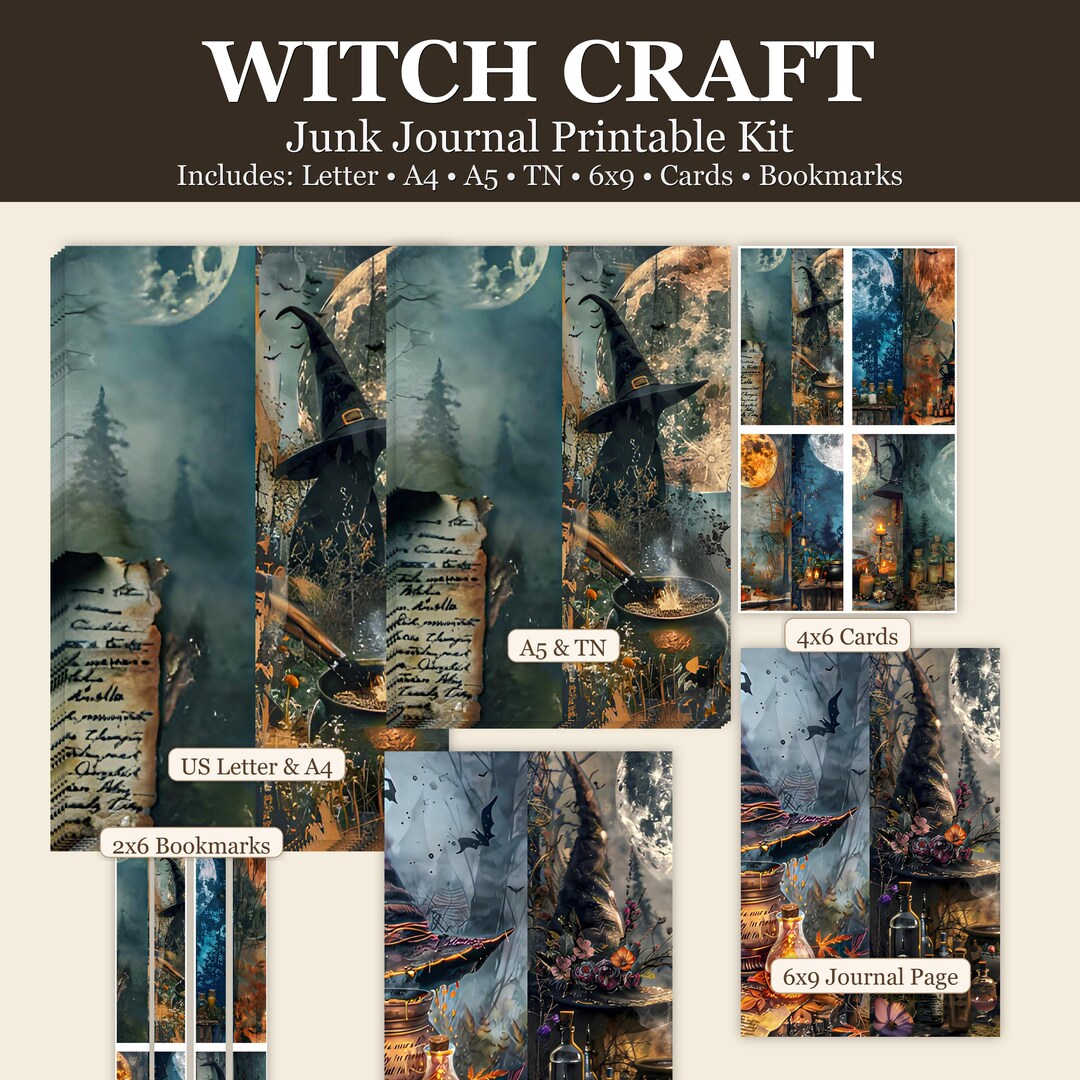 Witchcraft Junk Journal Kit Printable | Vintage Grimoire Journal Pages ...