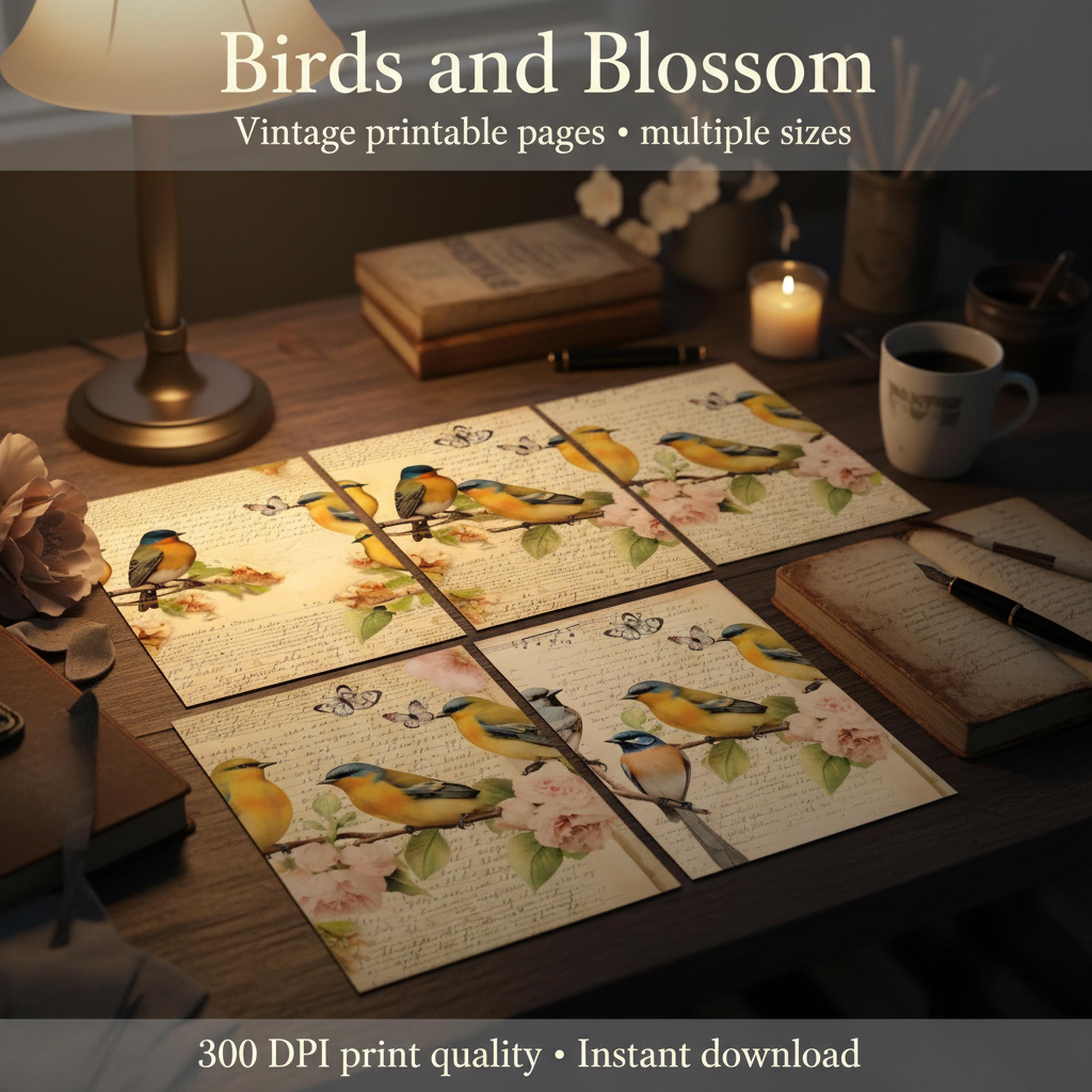 Floral Bird Junk Journal Kit Printable, Vintage Botanical Ephemera Pack ...