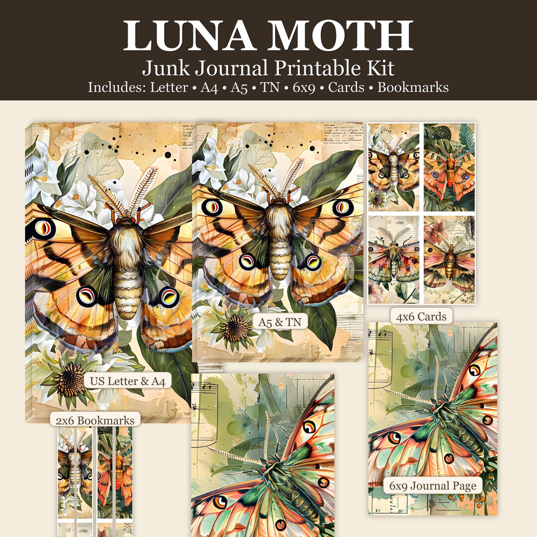 Moth Journal Luna Moth Journal Pages, Printable Junk Journal Kit • Cottagecore ...