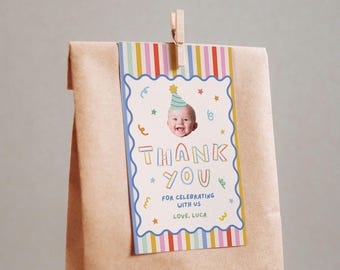 Divertente essere uno Foto Grazie Etichette Bambino 1° Compleanno Modello Canva 106