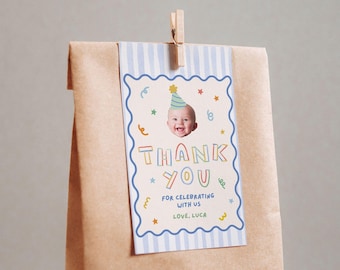 Divertente essere uno Foto Grazie Etichette Bambino 1° Compleanno Modello Canva 110