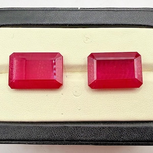 Emerald Cut Lab Grown Ruby Pair | Vivid Red Synthetic Ruby Gemstones | Loose Stones for Jewellry Making