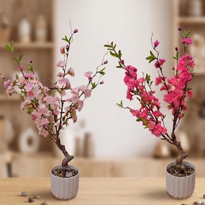 Künstlicher Pfirsichblüten-Bonsaibaum 80 cm rosa Kunstblume im Topf, dekorative Tischplatte Home Office Hochzeitsdeko