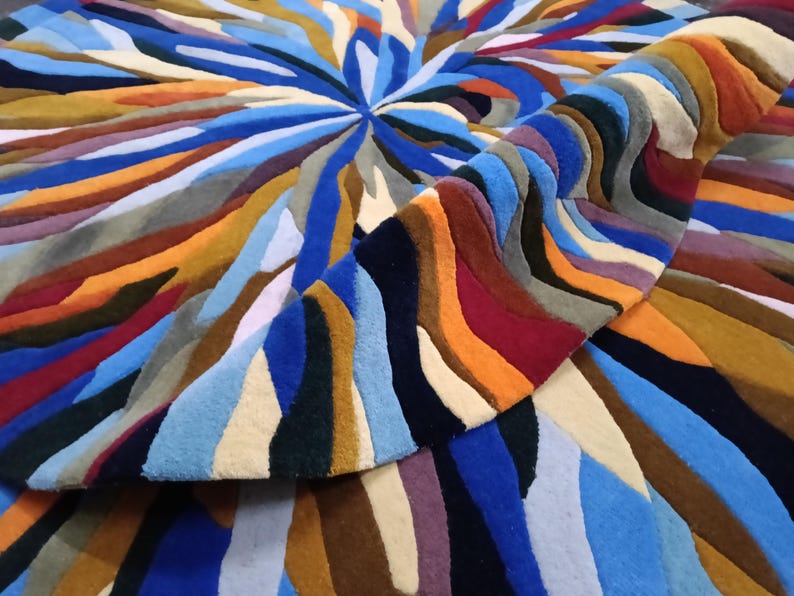 Handmade Circular Rug Handmade ROUND Rug: Colorful Abstract Spiral, Modern Boho Decor ...