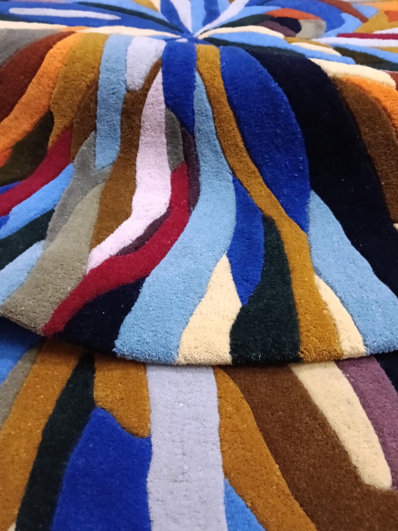 Handmade Circular Rug Handmade ROUND Rug: Colorful Abstract Spiral, Modern Boho Decor ...