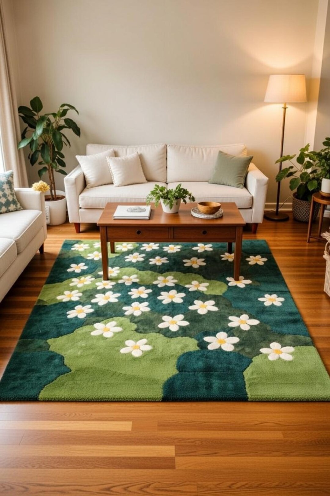 Hand-tufted Wool Daisy Flower Rug, Moss Green 3D Floral Carpet - Etsy