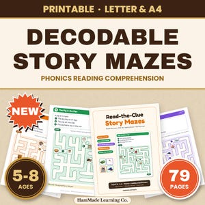 Decodable Story Mazes, Phonics Reading Worksheets (Digital Download)