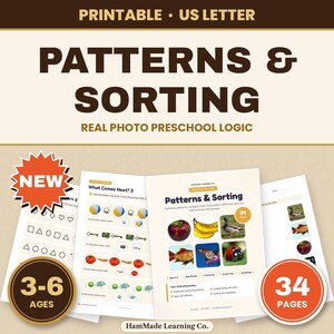 Preschool Patterns & Sorting Worksheets, Real Photo Logic Pack (PDF Download)